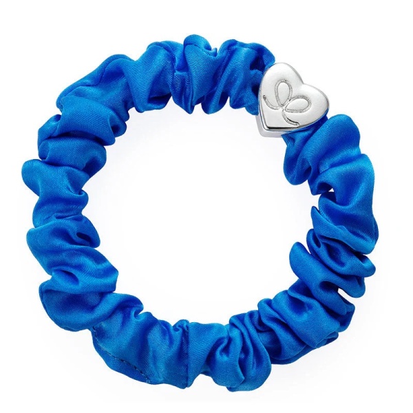 By Eloise London Silver Heart Silk Scrunchie - Royal Blue